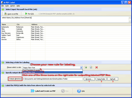 a-pdf label select rule and output folder